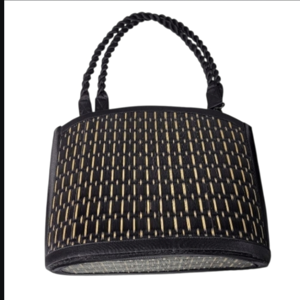 BASKETS OF CAMBODIA black tan top zip multi compartment tote bag purse LIKE NEW